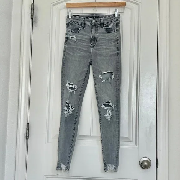 American Eagle Super High-Rise Jegging Distressed Gray Skinny Jean Size 2 - Picture 2 of 11
